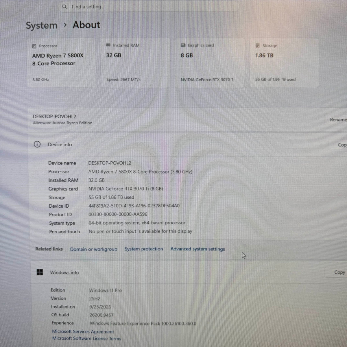 Alienware Aurora R10 Ryzen 7 5800X 3.80GHz 32GB RAM 2TB SSD GeForce RTX 3070 Ti